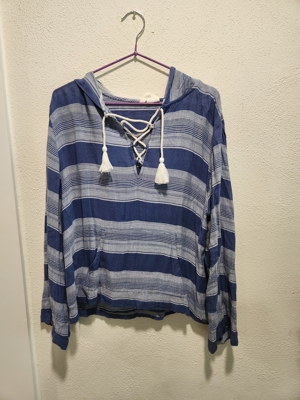 Roxy Blue & White Striped Lace-Up Hooded Top